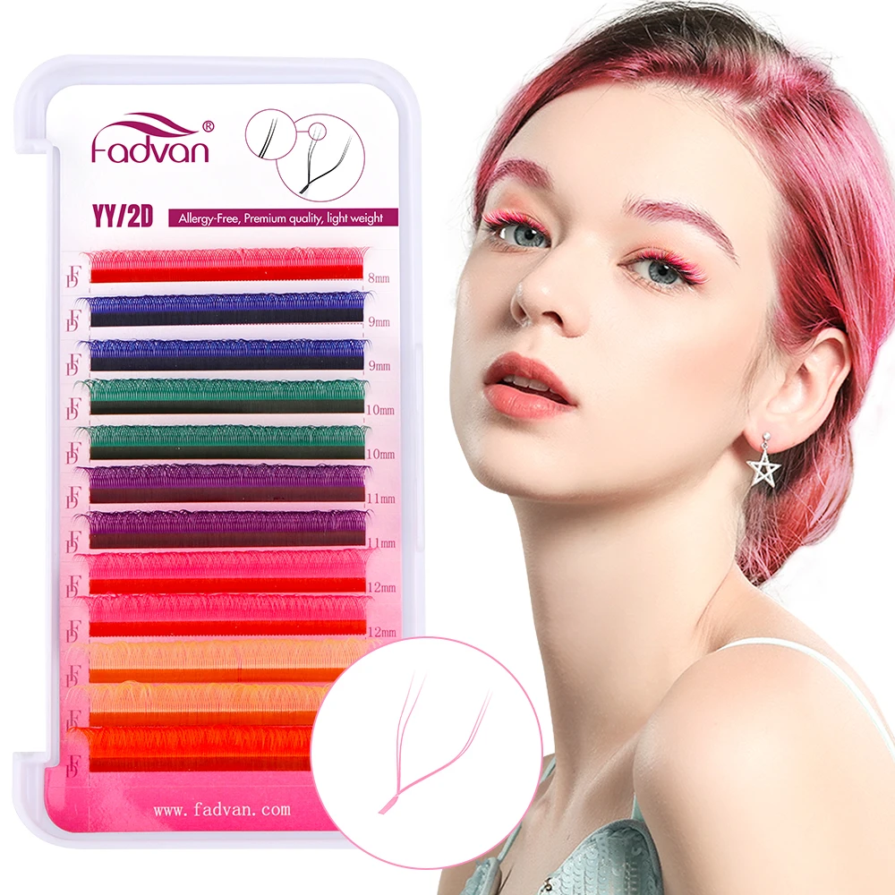 Fadvan Color YY cils YY forme Extension de cils rouge rose bleu violet vert doux naturel