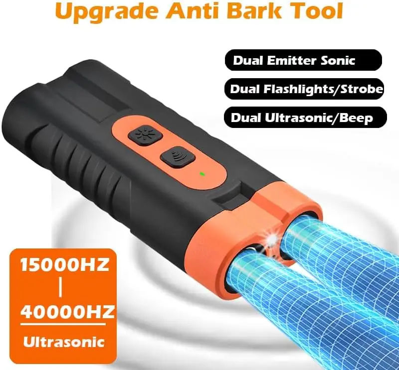 2026New upgraded rechargeable dog barking deterrent device, anti-bark tool, dual transmitter, indoor and outdoor with flashlight