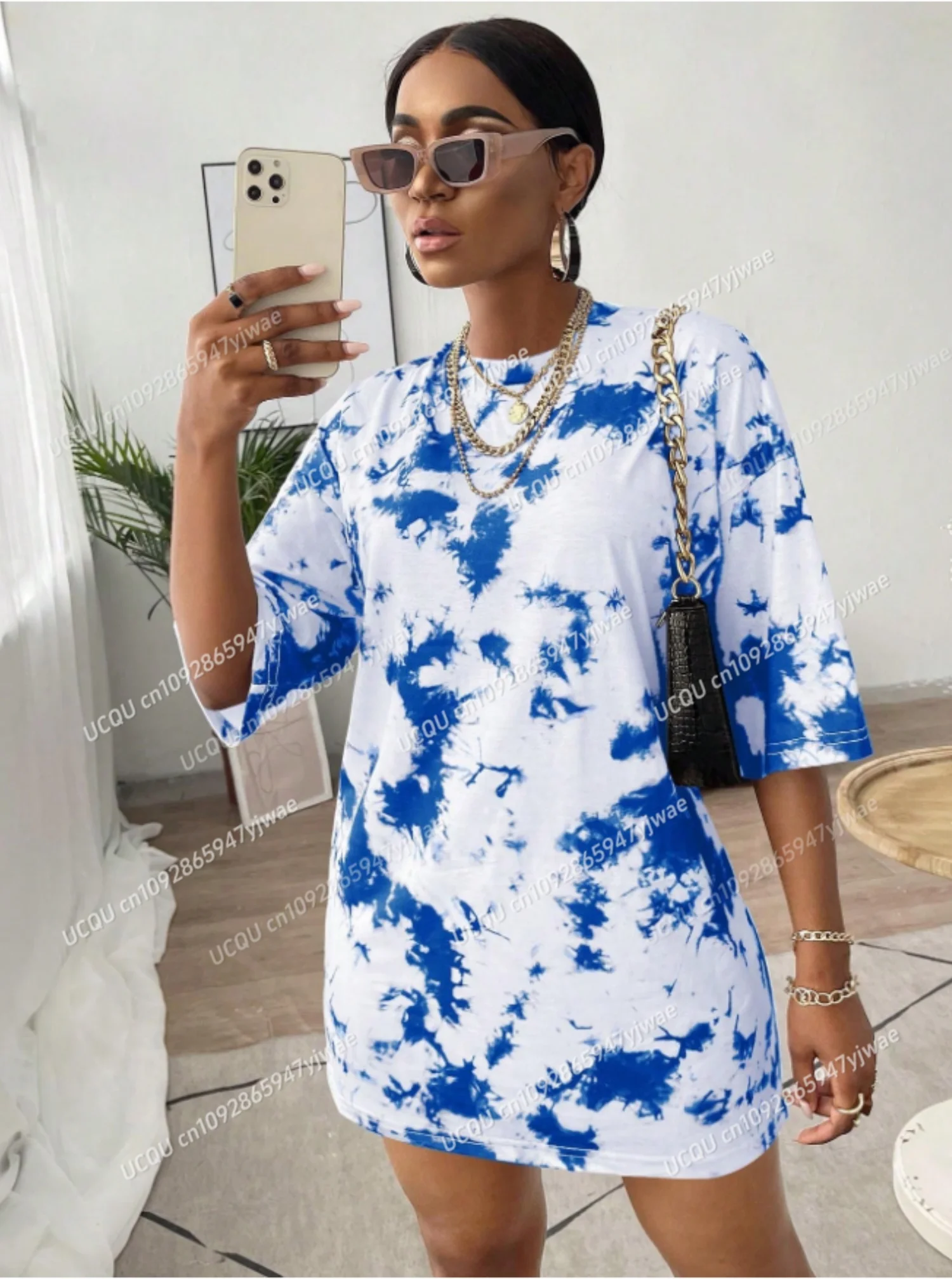 2025 Summer Polyester Women T-Shirt Dress Loose Casual 3D print O-Neck Lady Short Sleeve Pullover Dresses Women Clothing