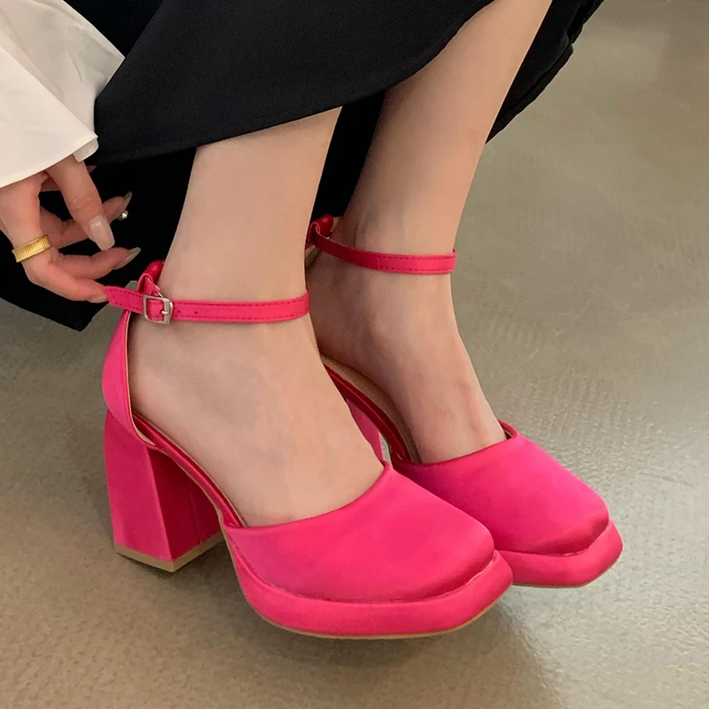 

Square Toe Platform Thick High Heels Women Sandals Suede Solid Color Buckle Gladiator Shoes ZOOKERLIN 2023 Summer New Size 35-40