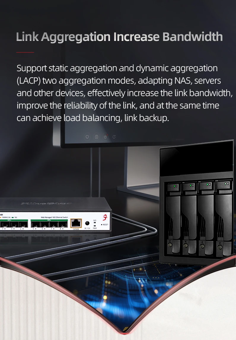 XikeStor Dreischichtiges Management Voll-10G-Switch, Kostengünstiger Switch, 8 1G/2.5G/10G SFP+ Optische Ports + 1 RJ45-Konsolenmanagement – Detail 8