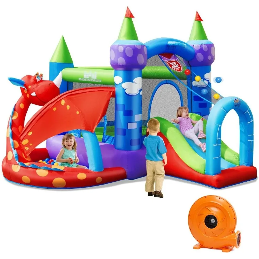 Casa inflable de rebote, casa hinchable de dragón para niños, fiesta interior al aire libre con zona de salto, llanta de baloncesto, castillo de salto para niños pequeños