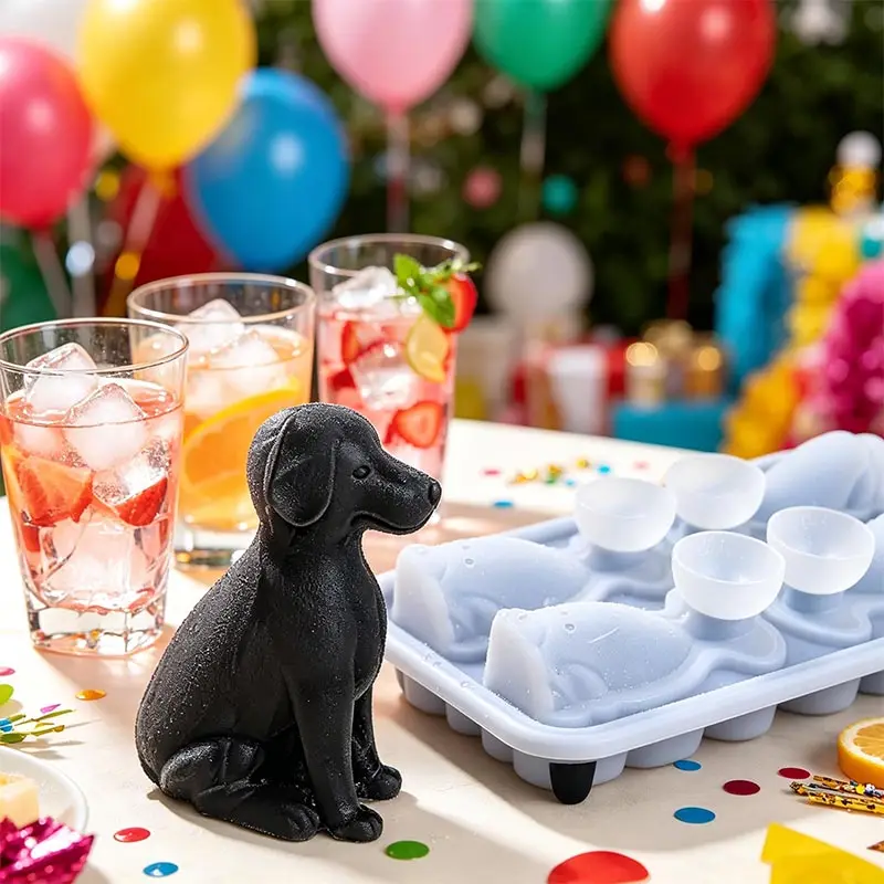 Labrador Dog Ice Cube Mold Silicone Ice Cube Tray with Funnel Labrador Shaped Ice Maker for Whiskey Cocktails Bar Accessories