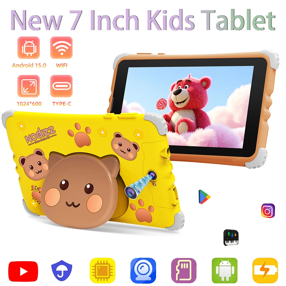 New 7 Inch 5G Pad Cartoon Pattern Kids' tablets Android Learning Education Tablet PC Kids-Proof protective Case Tablet 3200mAh
