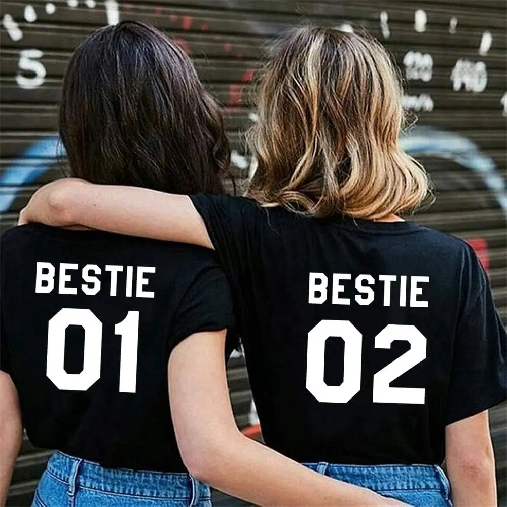 Bestie 01 Shirts Best Friends T-Shirts for 2 BFF Tees Matching Friends Cotton Shirts Holiday Gift Fashion Womenswear Letters Top