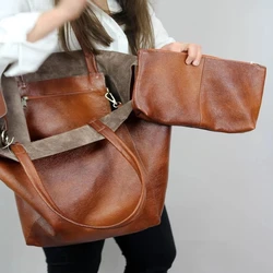 2024 Luxury Soft Pu Leather Hand Bags Big Tote Retro Lady Shopper Purses Casual Over Large Women Shoulder Bags Designer Handbags