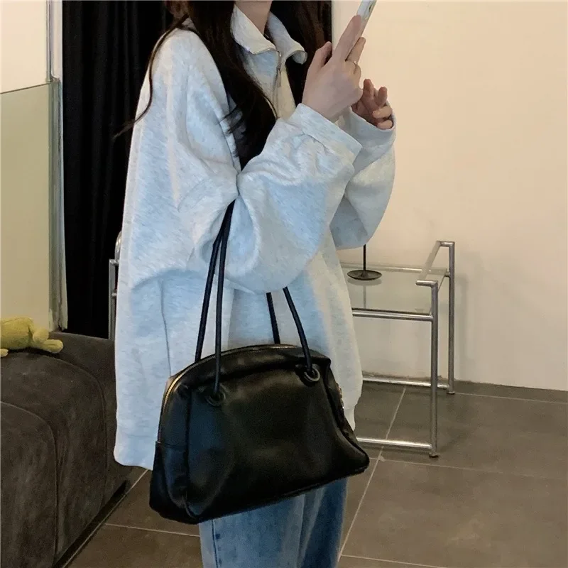 Winter Loose Sweatshirt Women Oversize Casual Zipped Stand Collar Pullover Hoodie Fashion Harajuku Streetwear Preppy Street Wear