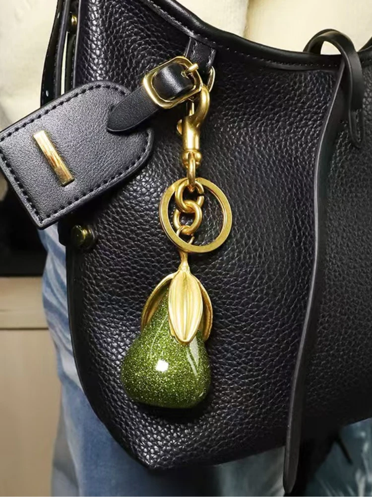 

New Pear Fashion Delicious Purple Green Keychain Fruits Cherries Pendant Keyring For Women Jewelry Bag Accessories Gift