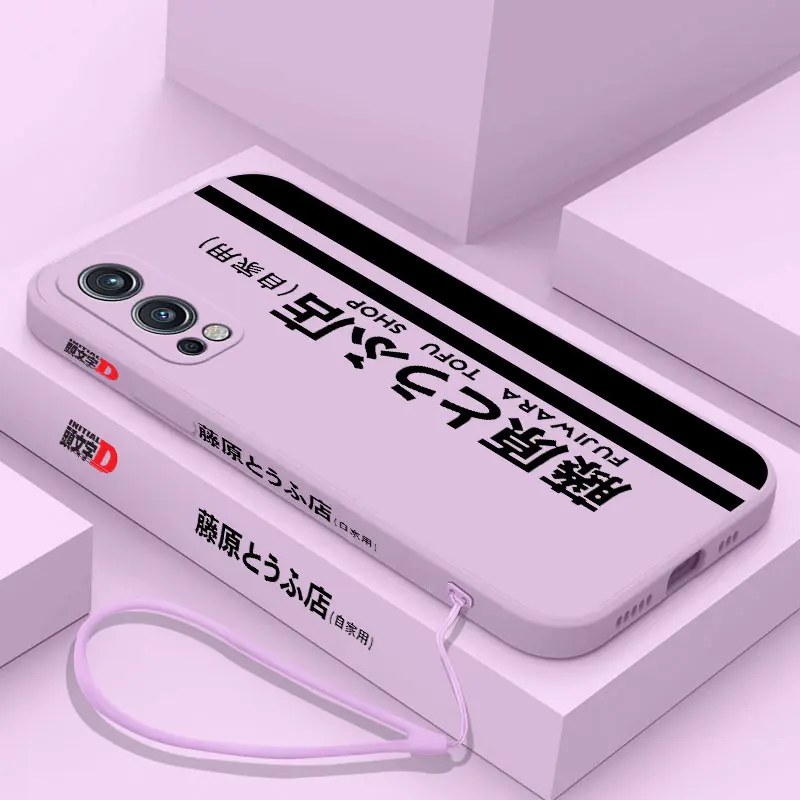 AE86 Anime Initial D Phone Case for Oneplus Nord 2 9R 9 8T 8 7 7T Pro 6 5G Liquid Silicone Cover with Hand Strap