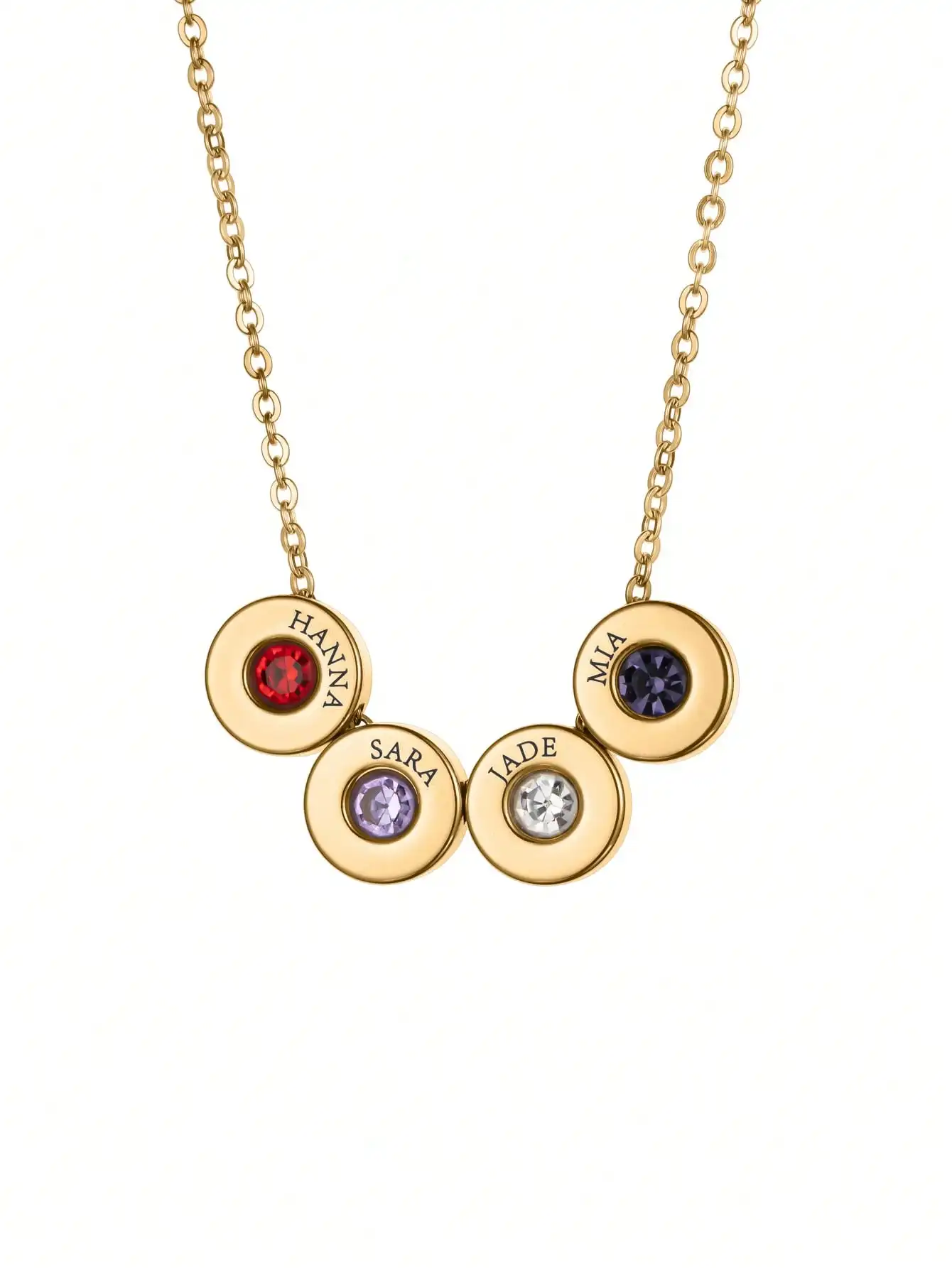 Lateefah Engraved birthstone circular pendant necklace, waterproof stainless steel multiple necklace, simple circular necklace