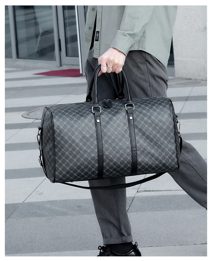 Große Herren-Tragetaschen, modische Handtaschen mit Karomuster und Henkeln, Herren-Umhängetaschen, wasserdichte Reisetaschen, Herren-Gepäcktaschen. – Detail 16