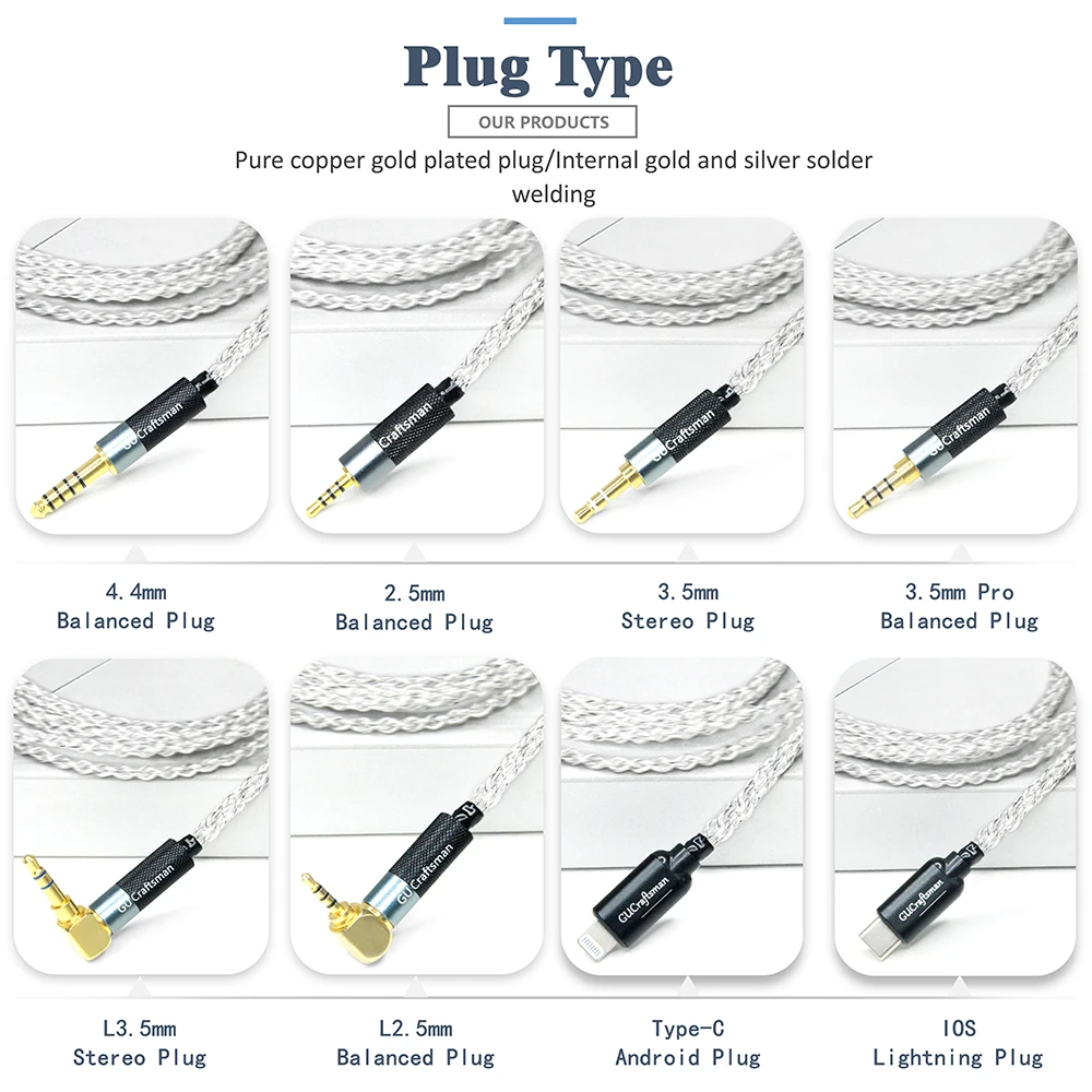 Imagem -06 - Gucraftsman 5n Ofc Prata Chapeado Mais Grafeno Mmcx Fone de Ouvido Cabos para Shure Se846 Se535 Xelento Remoto T8ie T9ie Dk3001pro Ue900s