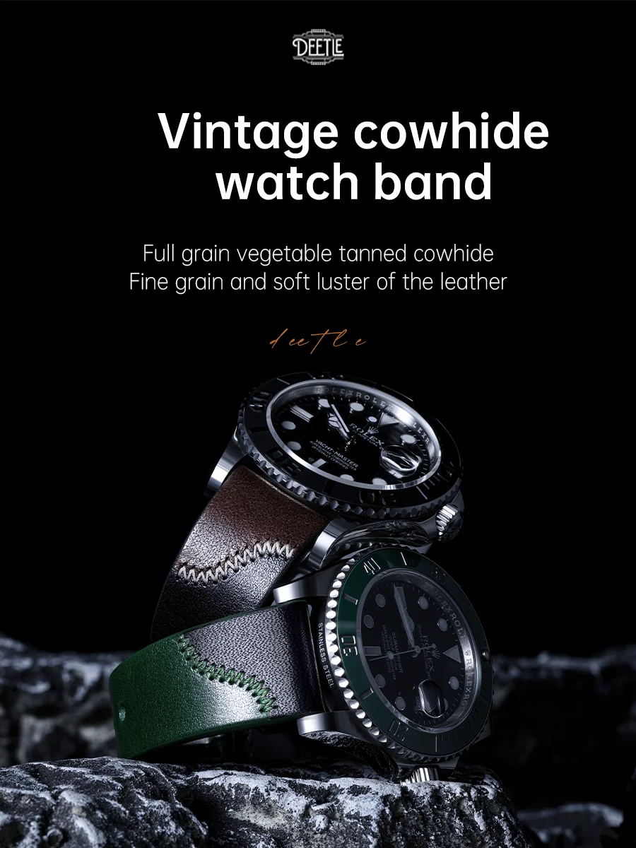 Maikes Double Color Watch Band, Quick Release Watchbands, Full Grain Cow Leather Strap, 20mm, 22mm Watch Accessories Bracelet