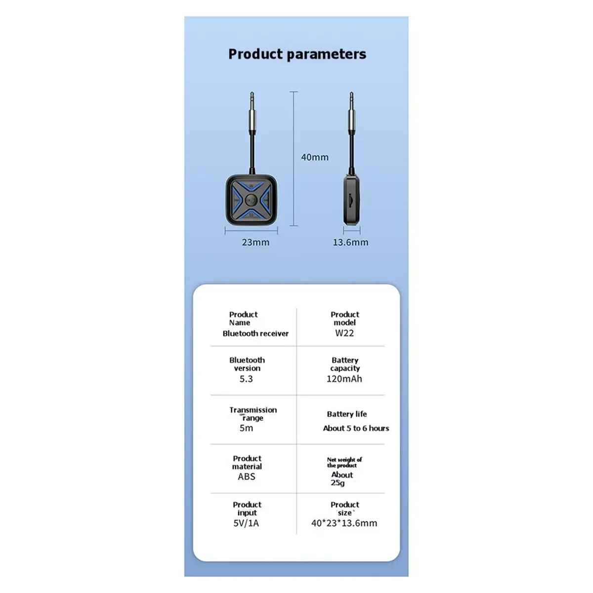 Dynamic Car BT 5.3 Adapter Enhanced Dual Mics ENC Noise Cancellation 3.5mm AUX Adapter Rechargeable BT Wireless Receiver Adapte