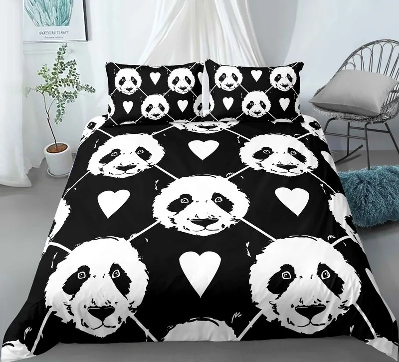 Panda Duvet Cover Cute Animal Pattern Bedding Set for Kids Boys Girls Cartoon Giant Panda Bear Polyester Comforter Cover Queen