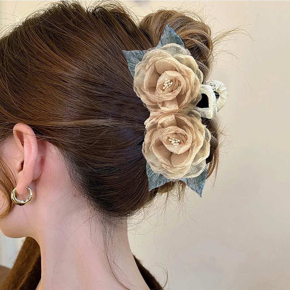 Molans Gentle Camellia Mesh Hair Claw For Women Headdress Solid Color Ponytail Hairpins Fashion Hair Clip Hair Accessories