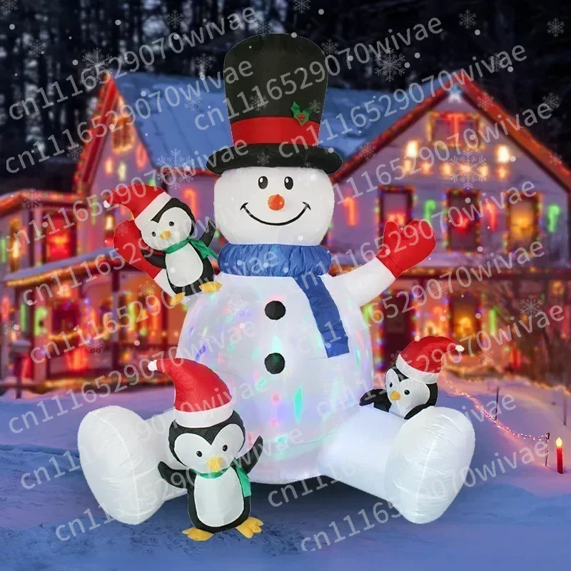 LED Light Up Inflatable Snowman Penguin Stacked Hug Figure, New Xmas Outdoor Garden Holiday Party Decor Prop