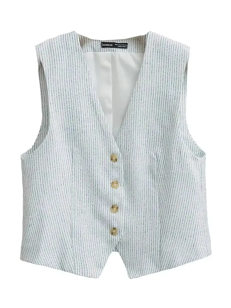 

HH женский элегантный полосатый жилет, однобортный жилет без рукавов с v-образным вырезом, летний летний повседневный офисный женский шикарный топ, жилет