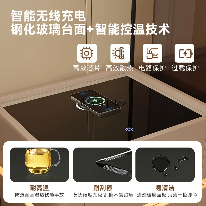 خزنة بجانب السرير الذكية، ومتكاملة ومتعددة الوظائف مع شحن لاسلكي، وخزانة آمنة بجانب السرير