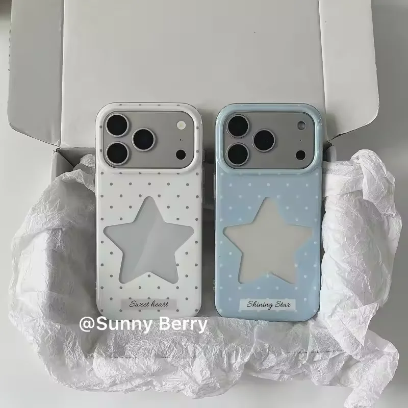 Minimalist Fresh Blue and White Polka Dot Phone Case For IPhone 17 16 15 14 13 12 11 Pro Max 17air 16e MINI XS XR 8 7 Plus Cover
