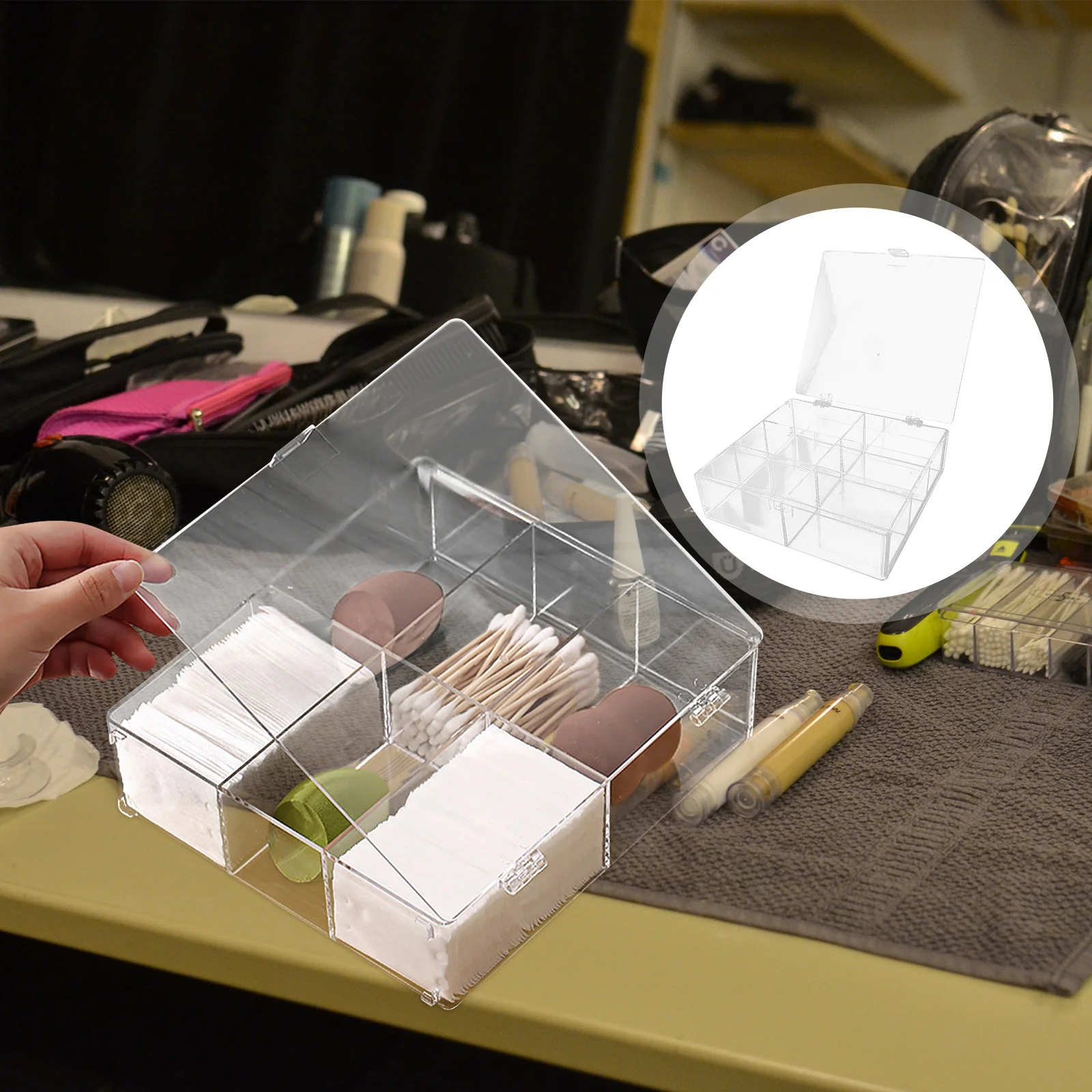 Rectangular Cotton Pad Box with Lid Clear Acrylic Makeup Cotton Organizer for Lipsticks Swabs Desktop Storage