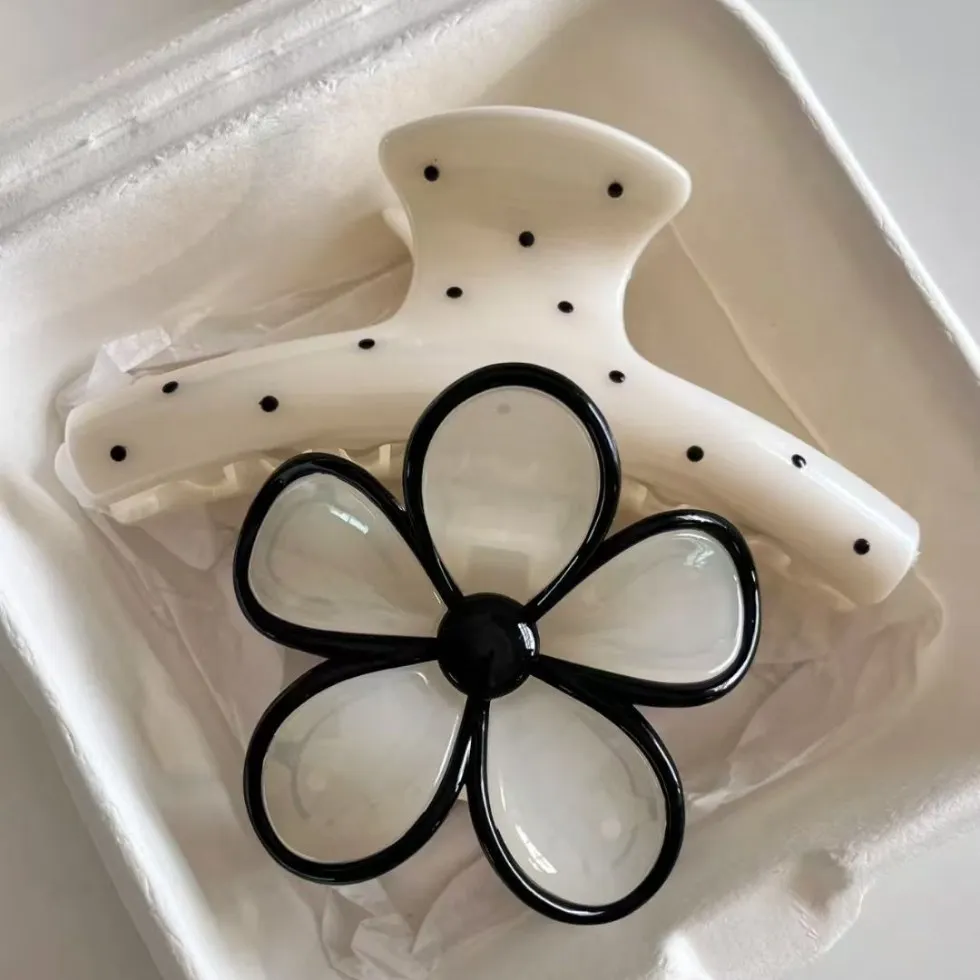 2Pcs Elegant Jelly Color Polka Dot Flower Large Hair Claw Clip For Women Versatile Shark Tail Hair Clip Stylish Hair Accessory