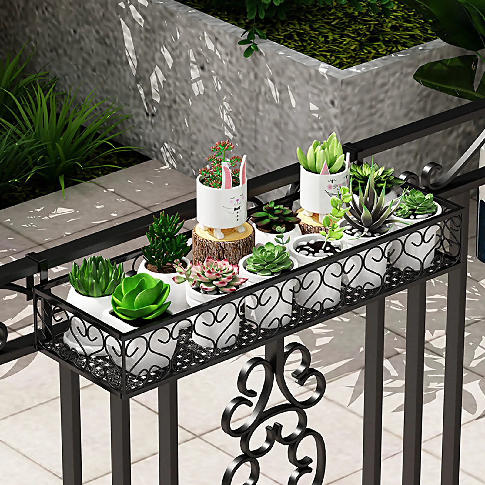 Balcony Flower Stand Basket Hanging Holder Trellis Suspended Rack Vases Flowerpot Guide Track Fence Shelf