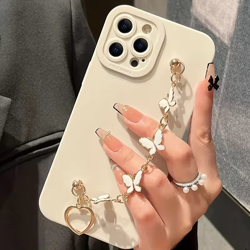 

Luxury Black White Butterfly Chain Phone Case For Samsung Galaxy S25 S24 S23 S22 S21 Ultra Plus FE A16 A06 A26 A32 A56 A54 Cover
