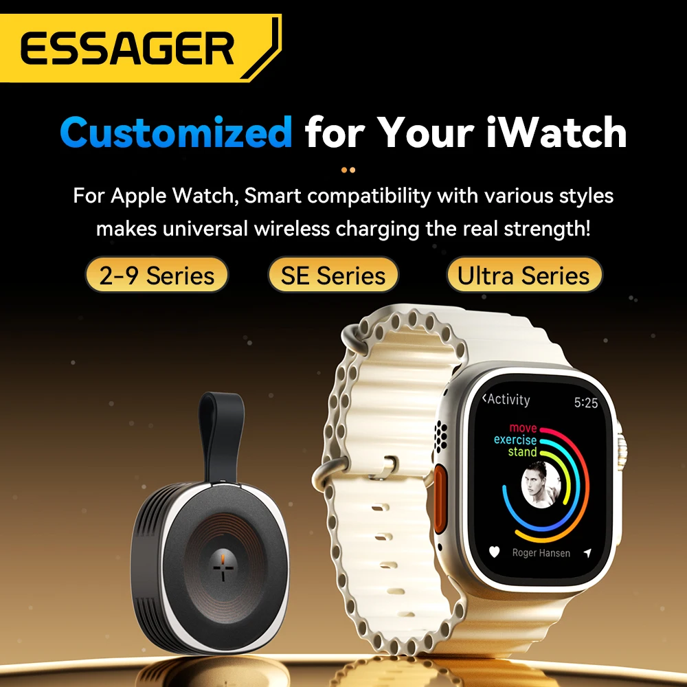 Essager Magnetisches kabelloses Ladegerät für Apple Watch 8, 7, 6, 5, 4, 3, 2, SE, tragbares USB Typ C, magnetisches Schnellladegerät für iWatch