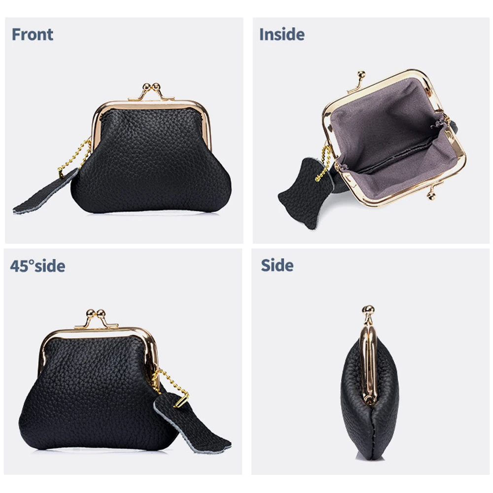 Coin Purse for Women Vintage Leather Wallets Metal Clip Coin Bags  Lady Mini Money Bag Kids Girls Small Change Storage Purse