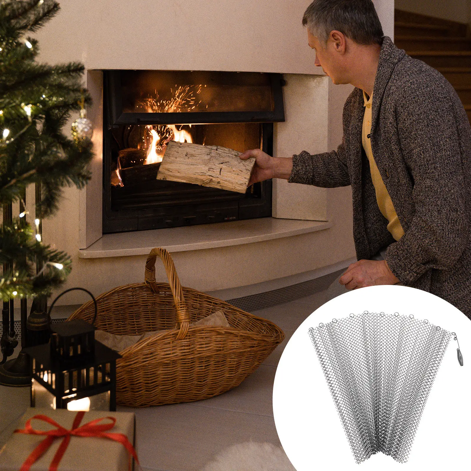 

2Pcs Mesh Fireplace Screen Curtain with Handles High Temperature Resistant Iron Fireplace Panel for Home Hearth Spark Guard