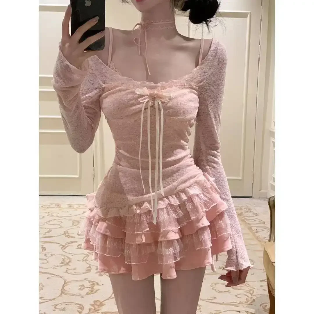 

Sexy dress carnival Korean fashion gyaru y2k coquette clothing 2 sets two pieces top + mini ruffled skirt chic
