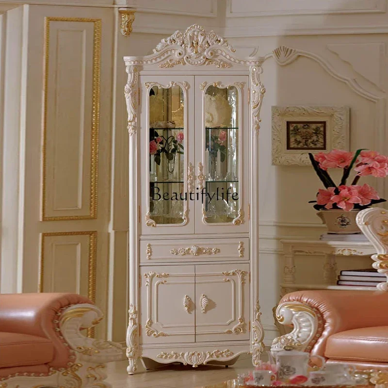 

06 French court all solid wood home living room corner wine cabinet triangular cabinet