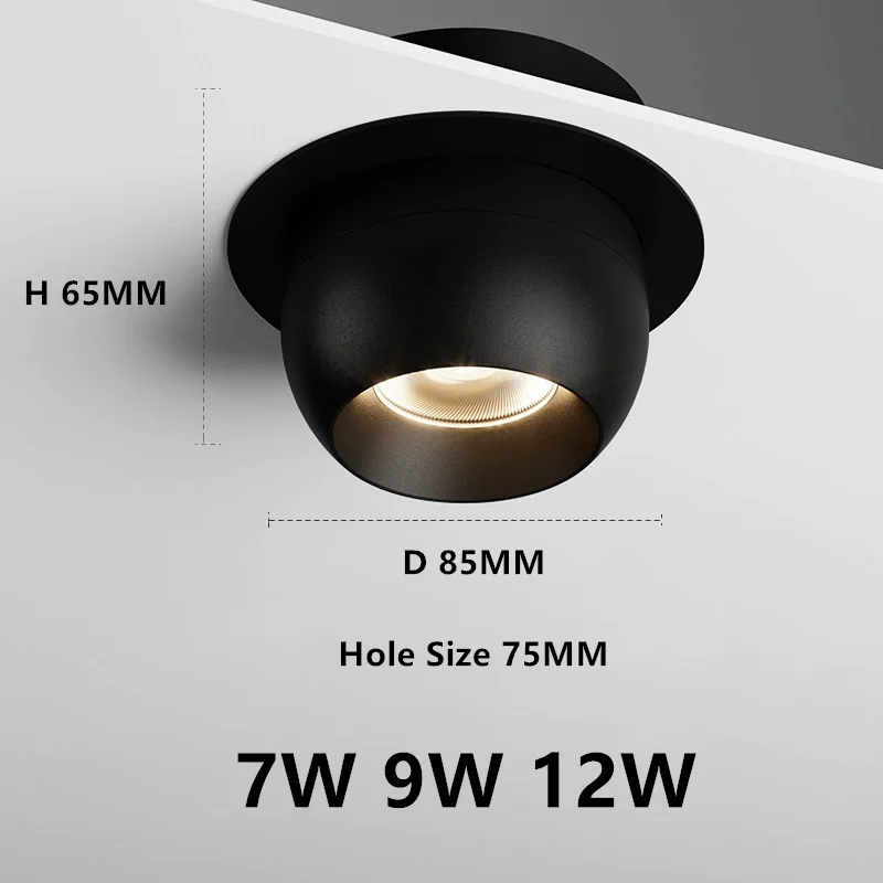 Round 355 Angle Rotate Dimmable LED COB Recessed Downlight 7W 9W 12W Ceiling Spot Light Pic Background For Indooor Living Room