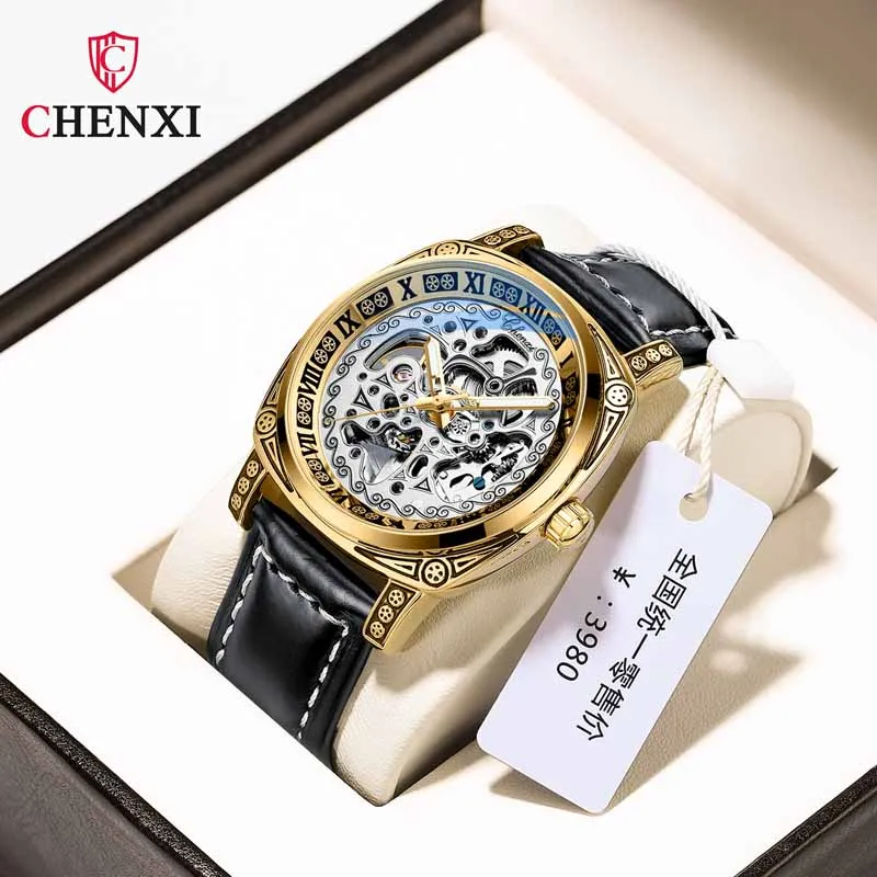 CHENXI 8825 Classic Luxury Skeleton Design Men\'s Waterproof Luminous Retro Automatic Winding Men Mechanical Wrist Watch