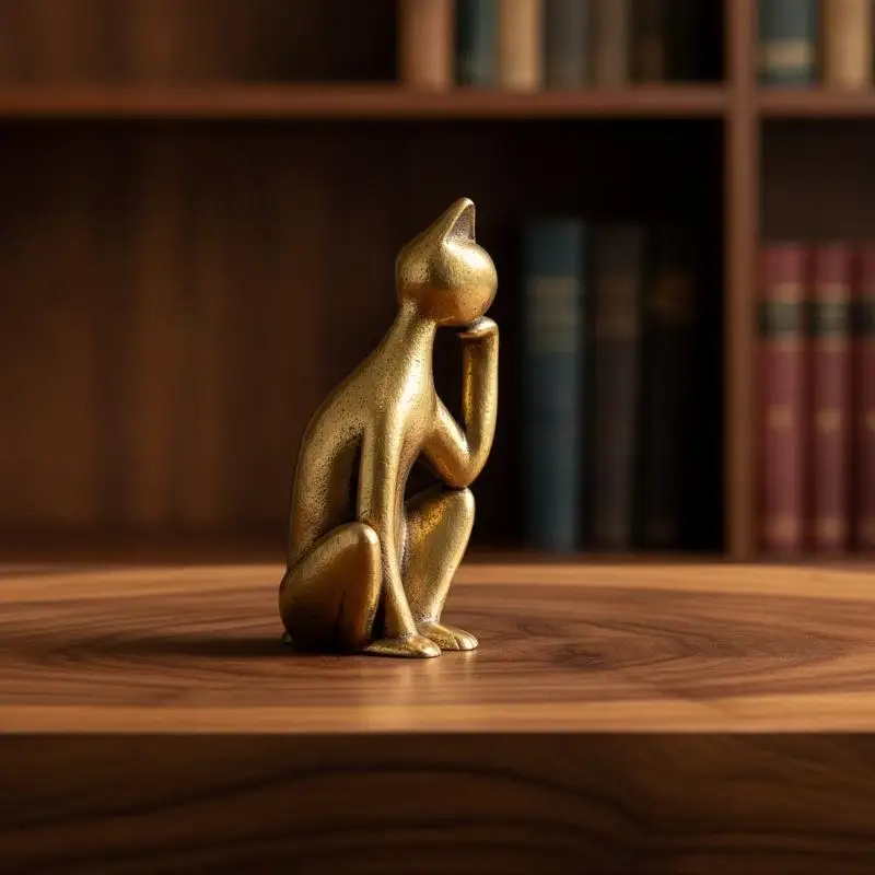 Mini Contemplative Cat Figurines Brass Funny Sculpture Collectible For Home Bedroom Living Room Table Shelf Office Decor