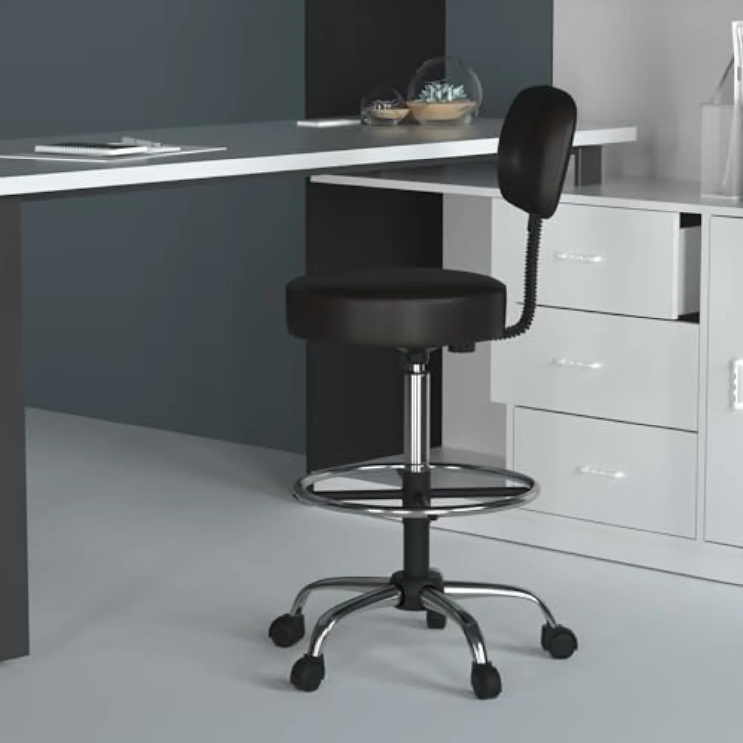 Be Well Medical Spa Drafting Stool with Back, Black