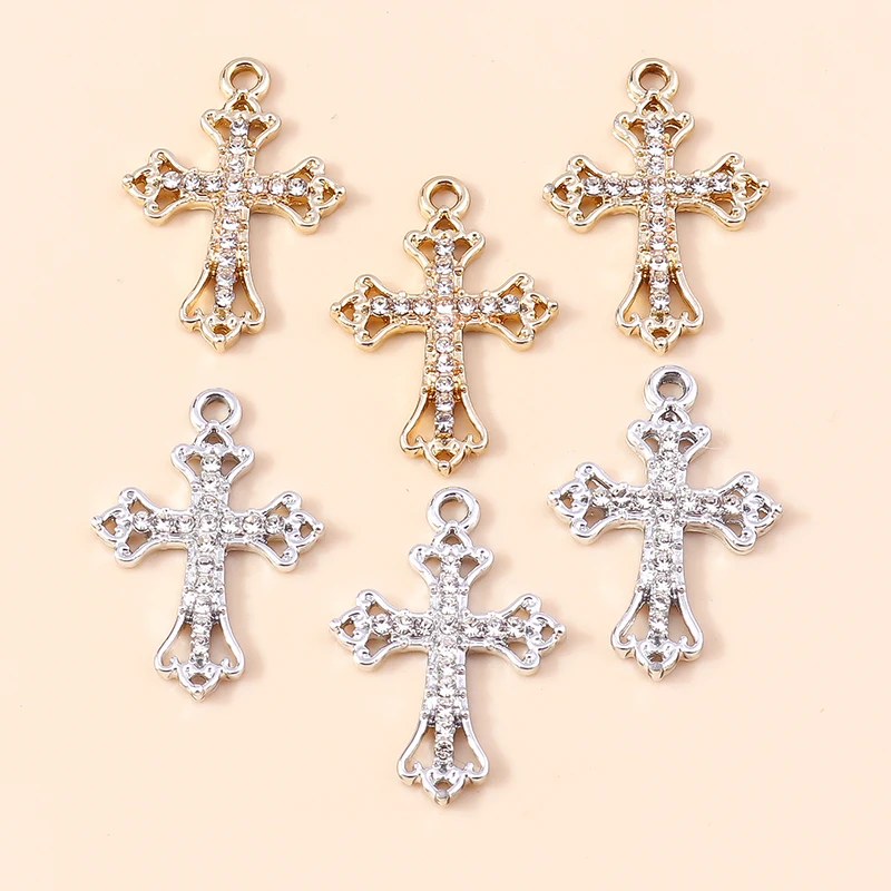 20 Stück 18 x 26 mm niedliche Kristall-Metall-Kreuz-Charms-Anhänger für die Herstellung von Tropfen-Ohrringen, Halsketten, Armbändern, Zubehör, Schmuckzubehör – Detail 5