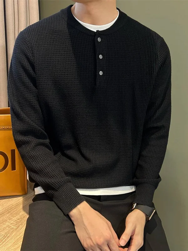 

Loose Fit Men's Knitted Sweater Button-Up Crew Ne Casual Summer Faion Polyester Long Sve Warmth Youth Sle