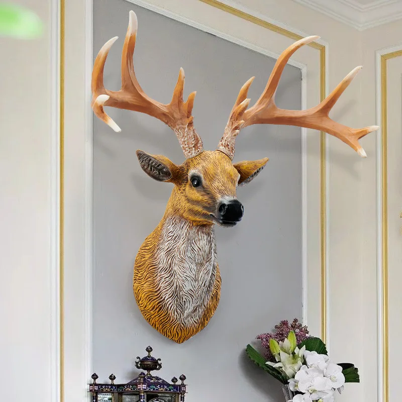 

Lucky Deer Head Wall Hanging Small Size Creative Living Room Background Wall Decoration Large Stereo Hallway Corridor Resin Pend