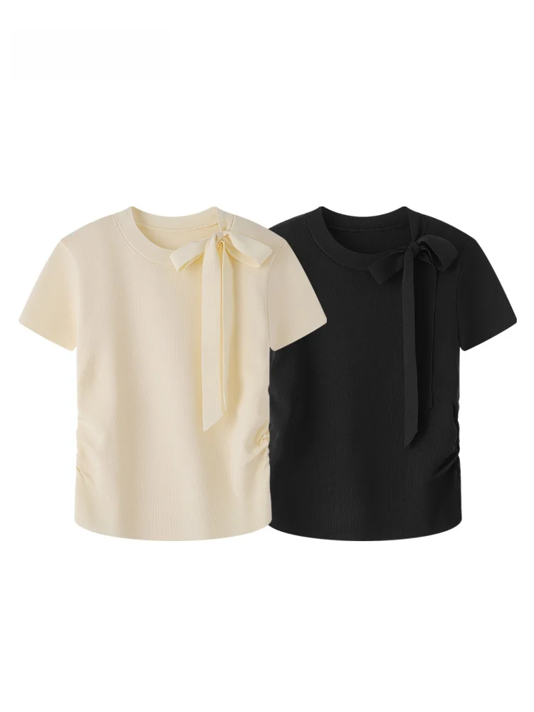 

JZZDEMM женский вязаный топ ort Sve с воротником-бабочкой и складками, летнее новое поступление, облегающий винтажный топ Sle Faion