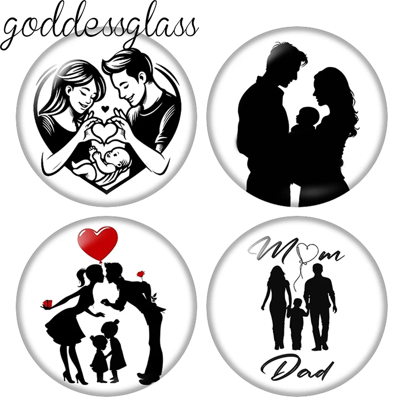 Love Mom&Dad Black symbol Words Family 10pcs 12mm/18mm/20mm/25mm Round photo glass cabochon flat back Making findings Jewelry