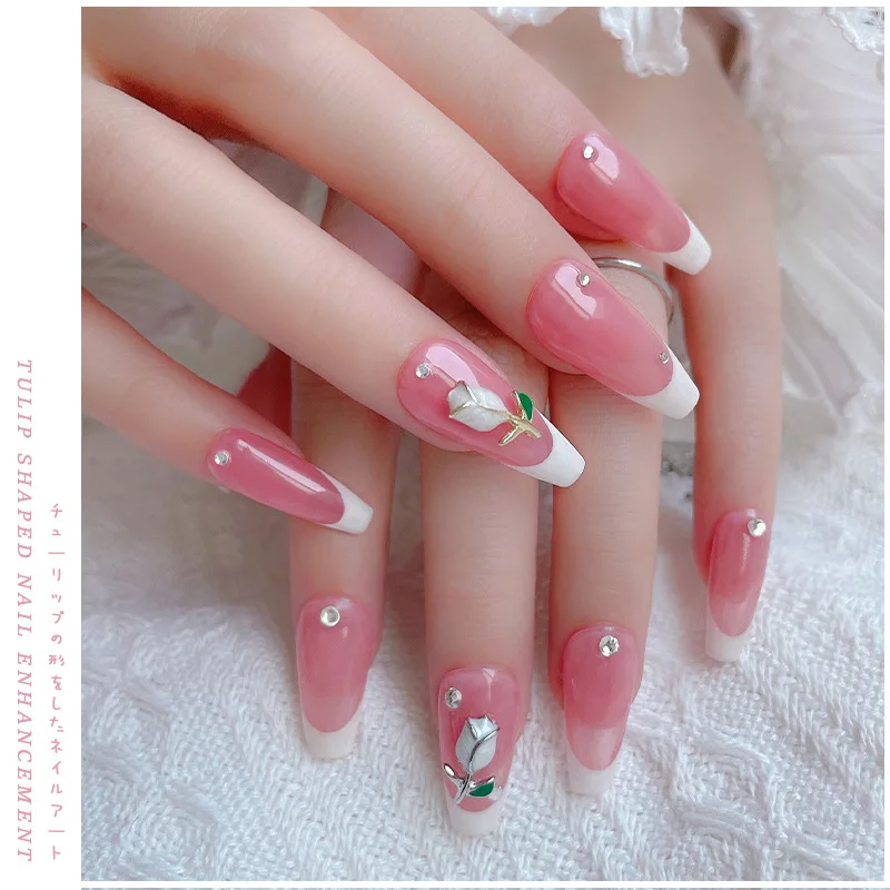 10Pcs/bag Metal Pink Tulips Nail Art Luxe Charms 3D Flower Jewelry Kawaii Korean Manicure Decoration Nail Parts Supplies JS48-10