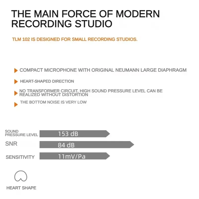 Профессиональный конденсаторный микрофон Original Brand TLM102 с большой диафрагмой для живого вокала и студийной записи