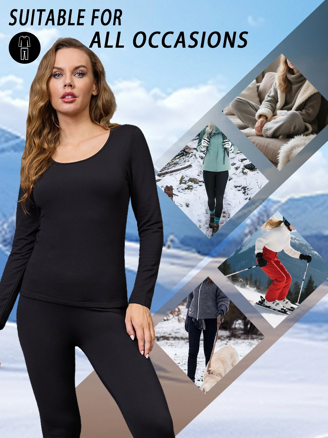 Conjuntos de roupa íntima de lã térmica para mulheres – Conjuntos de pijama de inverno com forro super macio e inferior para dias em clima frio