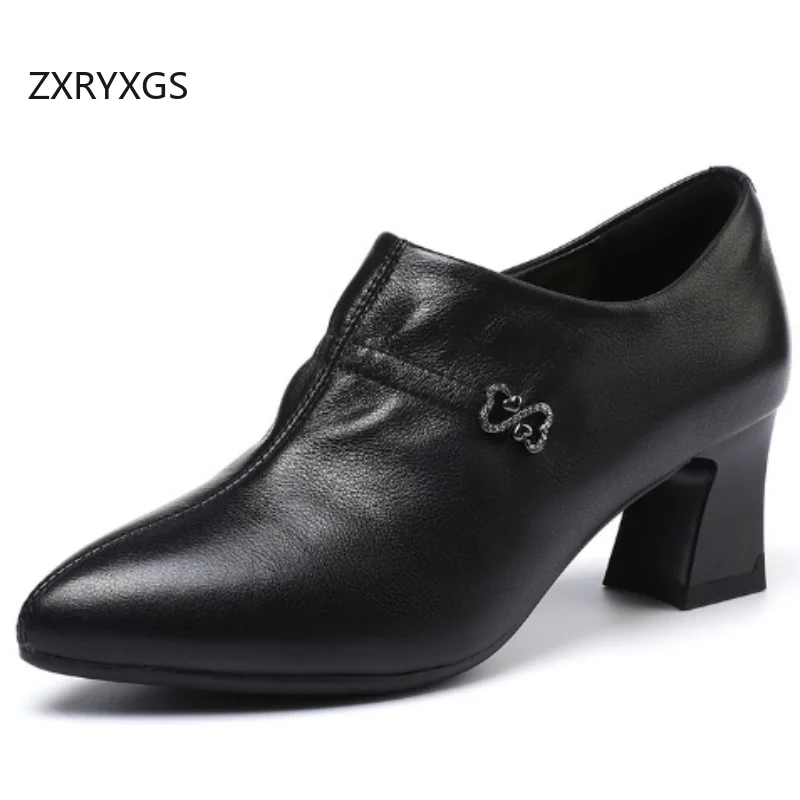ZXRYXGS Premium Cowhide Pointed High Heels New 2025 Temperament Elegant Genuine Leather Shoes Women  Office Work Banquet Shoes