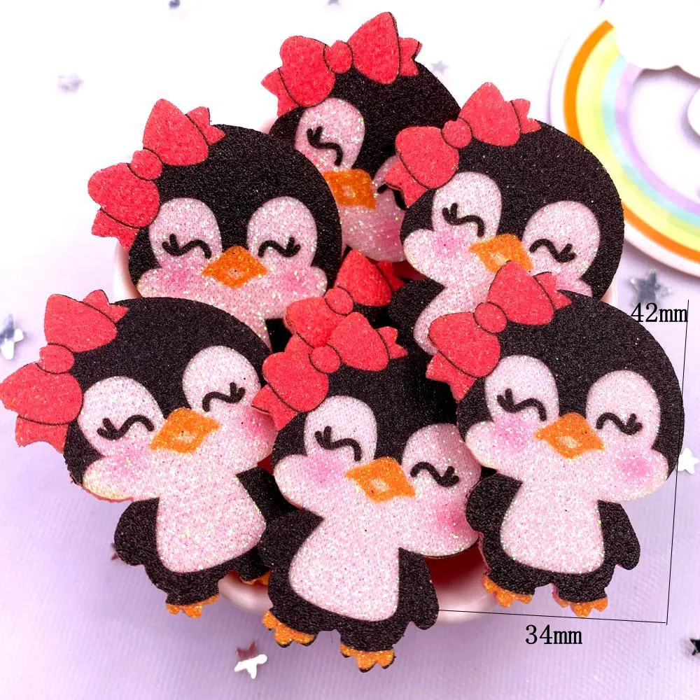 10pcs Glitter Felt Fabric Nonwovens Colorful Cartoon Snowman Elk Penguin Bear Applique DIY Patch Supplie Headwear Bow Accessorie