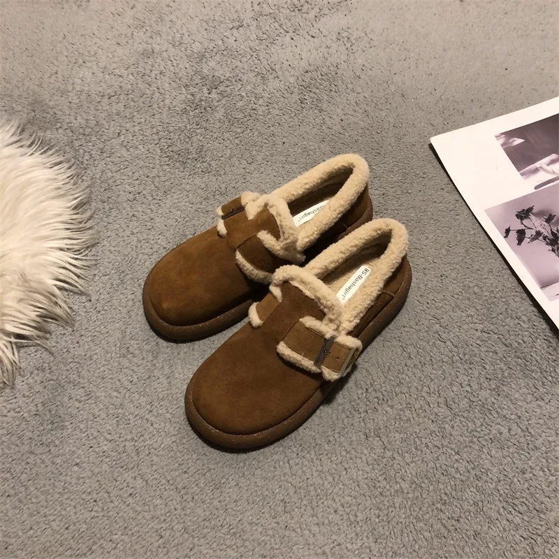 Vrouwen Schoenen Herfst Casual Vrouwelijke Sneakers Ondiepe Mond Klompen Platform Ronde Neus Flats Loafers Bont Herfst Creepers Winter Nieuwe Com