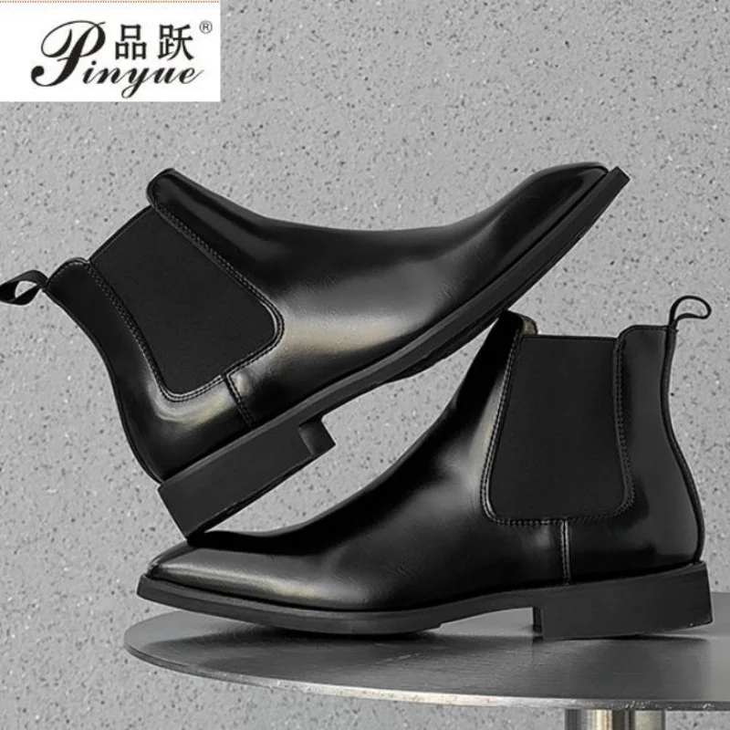 

New Chelsea Boots Men Shoes Brown Fashion Versatile Business Casual British Style Street Party Wear Classic Ankle Boots 38-46