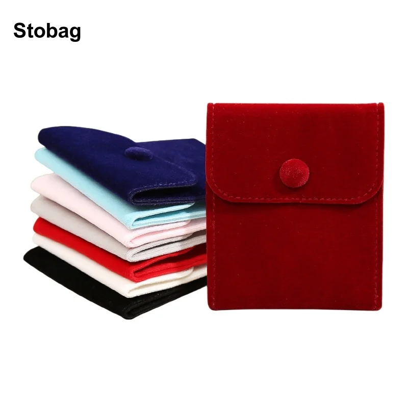 

StoBag 10pcs Color Jewelry Packaging Bags Small Flannel with Button Gift Necklace Ring Storage Cloth Pocket Reusable Pouches